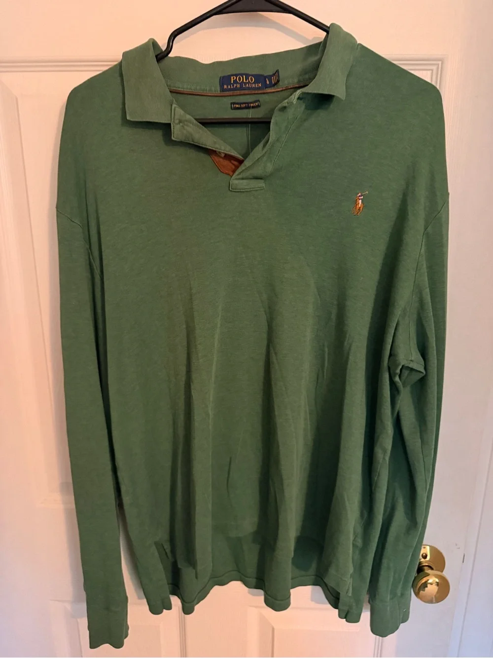 Vintage Ralph Lauren Long-Sleeve Polo in Green with Gold Pony